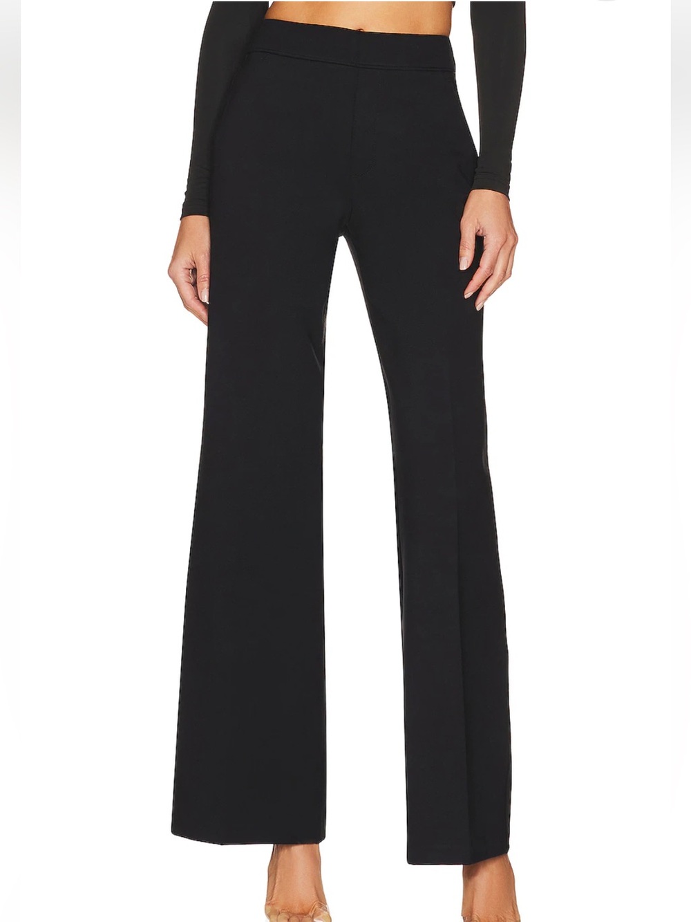 SPANXsmooth Perfect Fit Ponte Black Pull On Wide-Leg Pants Office Minimal M